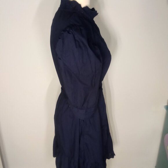 GAP NAVY Puff Sleeve Eyelet Mini Dress Eyelet Mini Shirtdress sz L - Picture 6 of 9